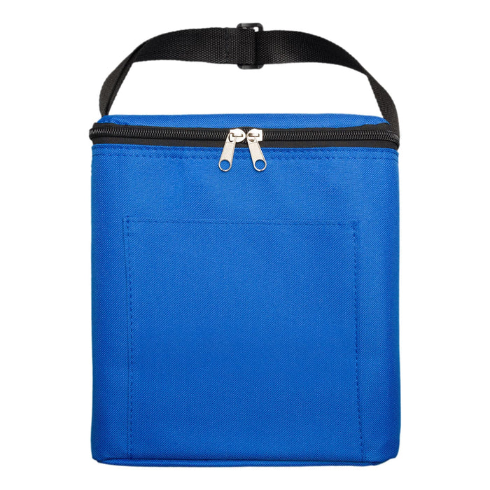 Daily Grind Pack - A blue cooler bag with a black zipper and handle, featuring a front pocket and a sturdy design.