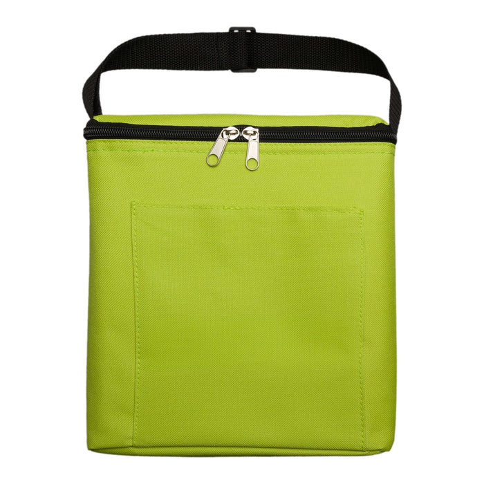 The Reel Deal - A green insulated bag with a zip closure and a front pocket, featuring a black strap for easy carrying.