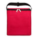 The Reel Deal - A red insulated bag with a zip closure and a front pocket, featuring a black strap on top.
