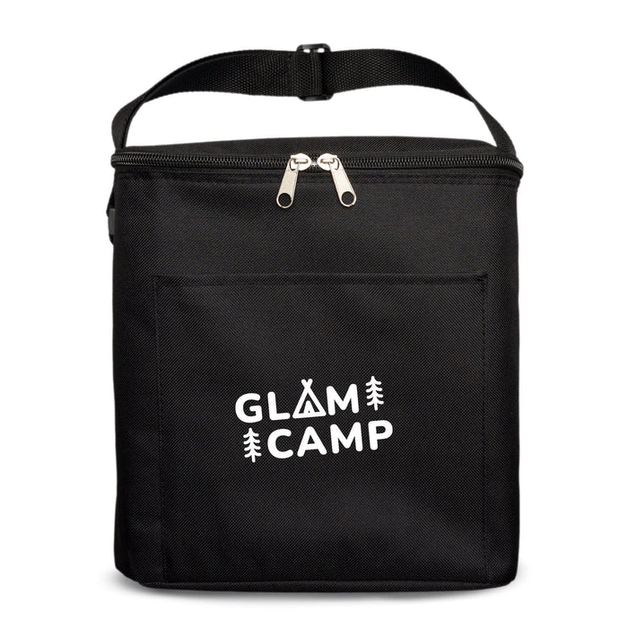Daily Grind Pack - A black insulated cooler bag with a zip closure and a front pocket. It features a logo on the front.