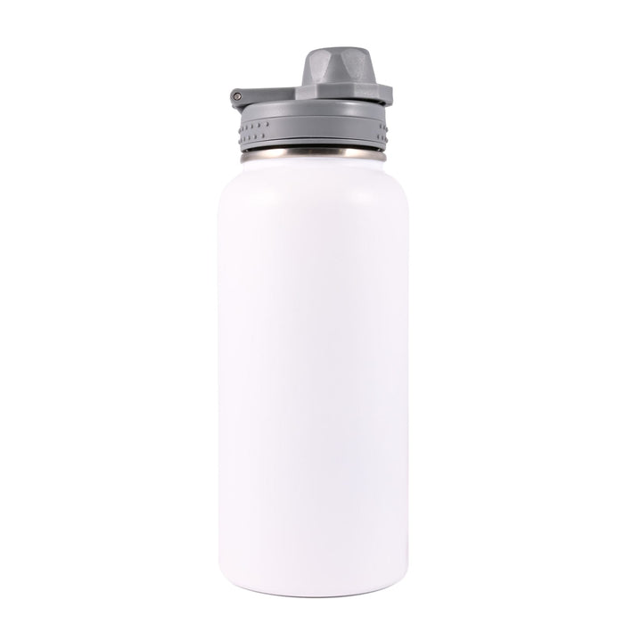 Daily Grind Pack - A drink bottle in white with a grey lid and a sleek design, featuring a logo on the side.