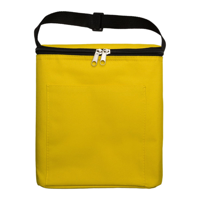 The Knock Off Pack - A yellow zippered tote bag with a black strap and a front pocket. It has a simple, solid design.