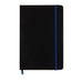 Expo Essentials Pack - A black notebook with a blue elastic band closure, featuring a matching blue ribbon bookmark.