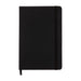 Expo Essentials Pack - A black notebook with an elastic closure and a bookmark ribbon, featuring a smooth cover and a logo.