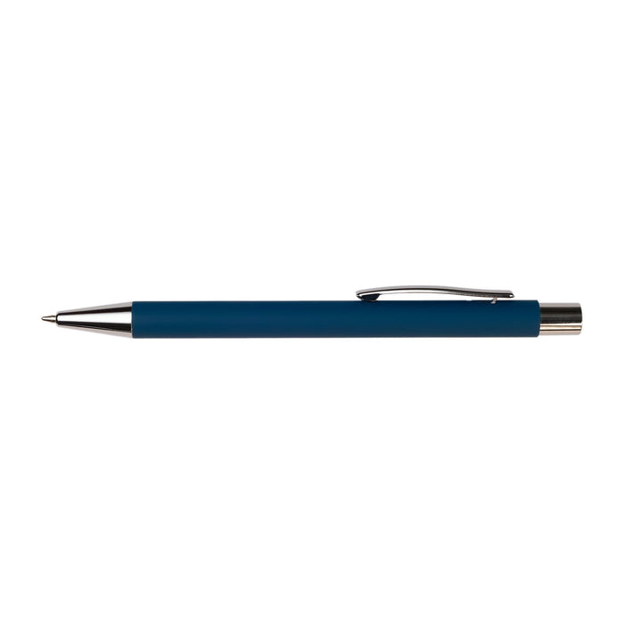 Expo Essentials Pack - A blue pen with a silver clip and tip, featuring a smooth finish. It includes a branding logo.