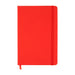 Expo Essentials Pack - A red notebook with an elastic band closure and a ribbon marker. It features a solid cover and has no visible branding.