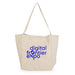 Expo Essentials Pack - A beige tote bag with a blue logo featuring the text "digital frontier expo" on the front.