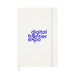 Expo Essentials Pack - A white notebook featuring a blue logo, with a elastic band closure and a ribbon bookmark.