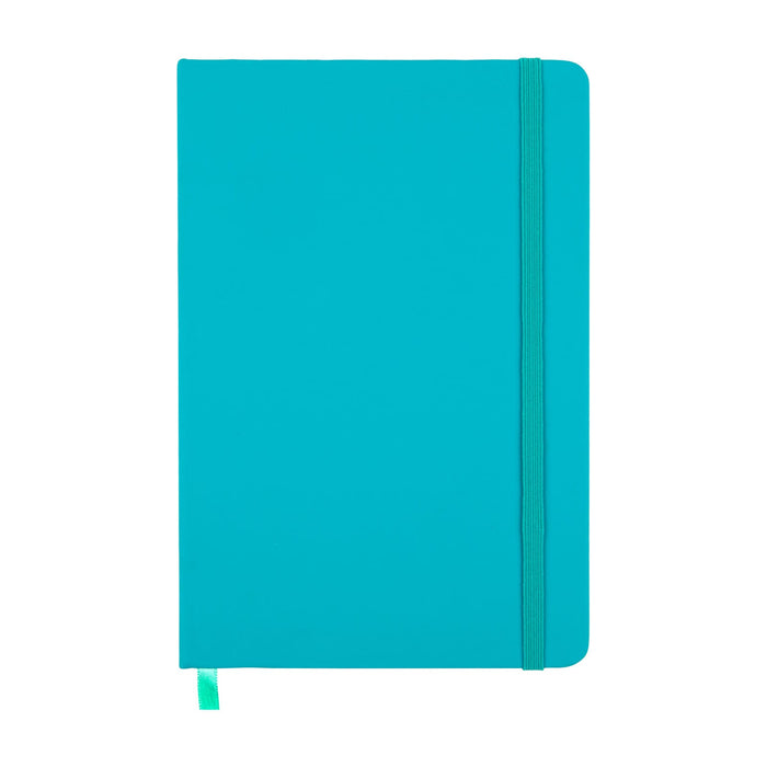 Expo Essentials Pack - A turquoise notebook with a matching elastic band and ribbon marker, featuring a plain cover and no visible branding.