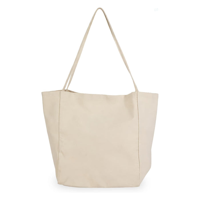 Expo Essentials Pack - A beige tote bag with long handles and a spacious, open design. It features a simple shape and has a logo.