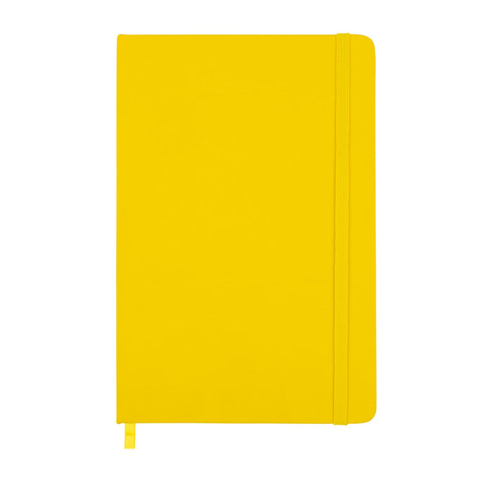 Expo Essentials Pack - A yellow notebook with a smooth cover and an elastic closure. It features a ribbon bookmark.