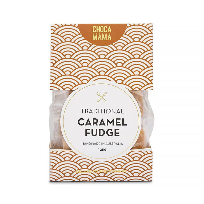 The Wine & Unwind - A package of traditional caramel fudge, featuring a decorative gold and white design, containing 125g of fudge.