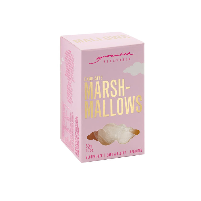 The Good Things - A pink box containing exquisite marshmallows, featuring fluffy white treats inside. The box has a logo and gluten-free label.