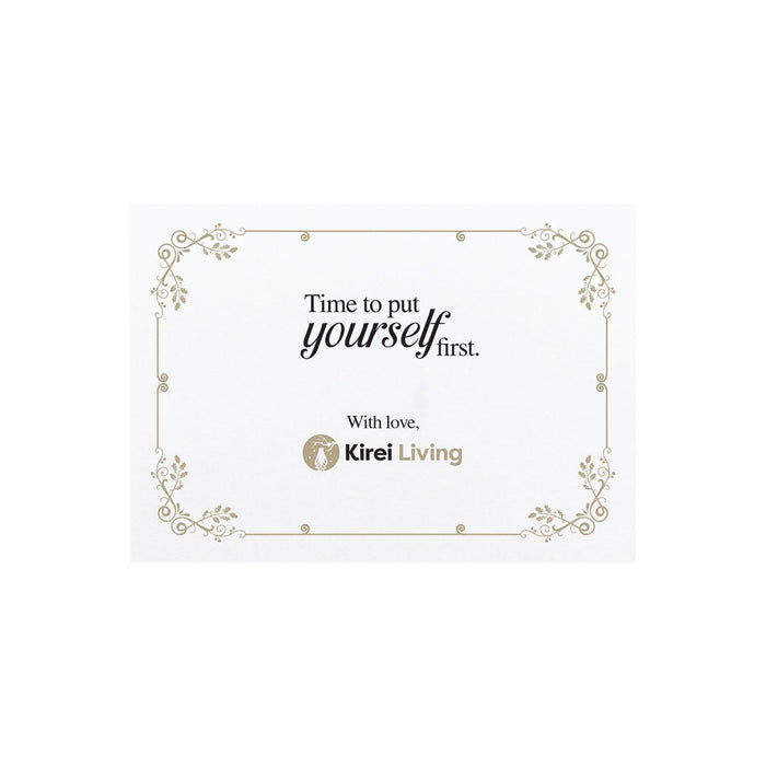 The Festive Edit Gift Set - A decorative card featuring a quote about self-care, with elegant flourishes and a brand logo at the bottom.