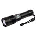 The Gone Fishing Pack - A black flashlight with a textured grip, featuring a strap and a push-button switch. It has a sleek design and a bright lens.
