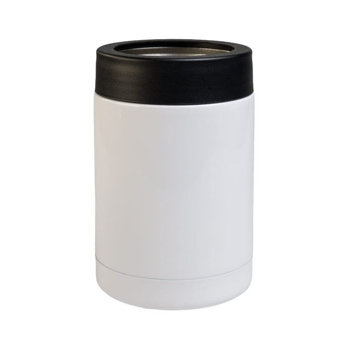 The Gone Fishing Pack - A white drink bottle with a black lid, featuring a sleek design and a logo. Ideal for outdoor activities.