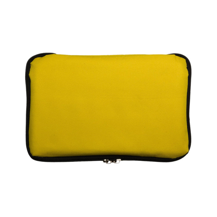 The Gone Fishing Pack - A yellow zippered pouch features a black trim, designed for outdoor use with a logo present.