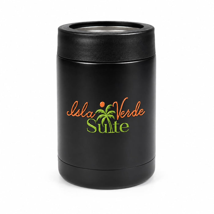 The Reel Deal - A black drink bottle with a logo featuring palm trees and text in orange and green.