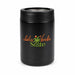 The Knock Off Pack - A black drink bottle with a logo featuring palm trees and text in orange and green.