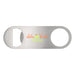 The Knock Off Pack - A stainless steel bottle opener with a circular hole and a logo printed on it.