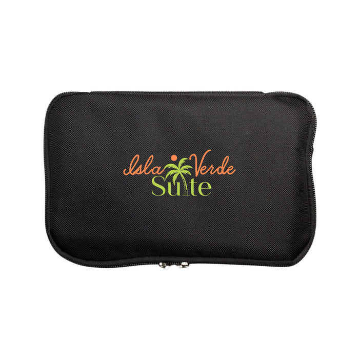 The Knock Off Pack - A black zippered case featuring a logo in orange and green. The design includes palm tree elements.
