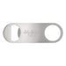 The Knock Off Pack - A stainless steel bottle opener with a smooth finish and a circular hole for grip, featuring a logo.