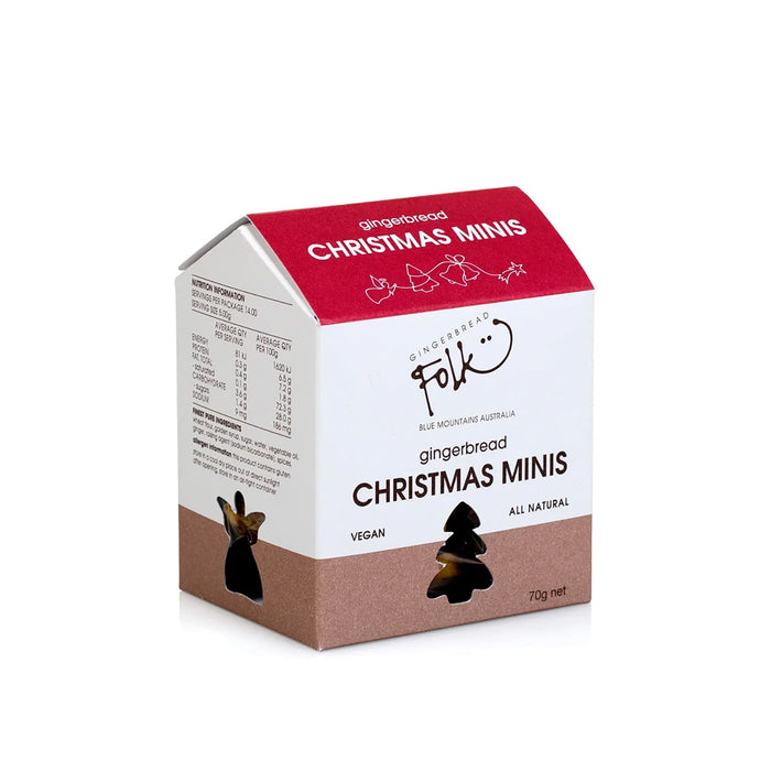The Perfect Pairing: Christmas Edition - A gingerbread gift box, predominantly red and brown, features the words "Christmas Minis" and a decorative cut-out tree.
