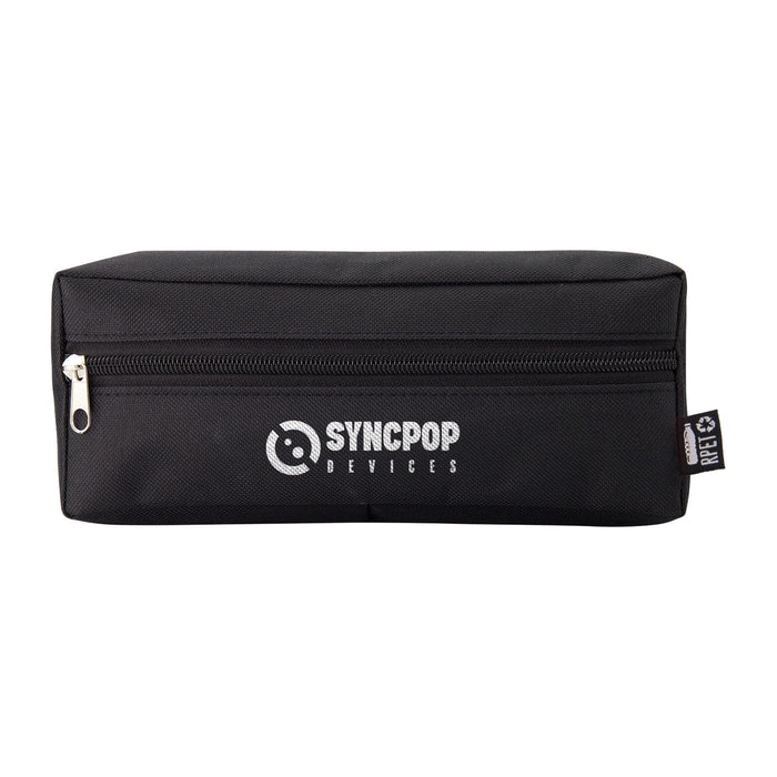 Tech Pack Charge - A black tech pack with a zippered compartment, featuring a logo on the front and a rectangular shape.