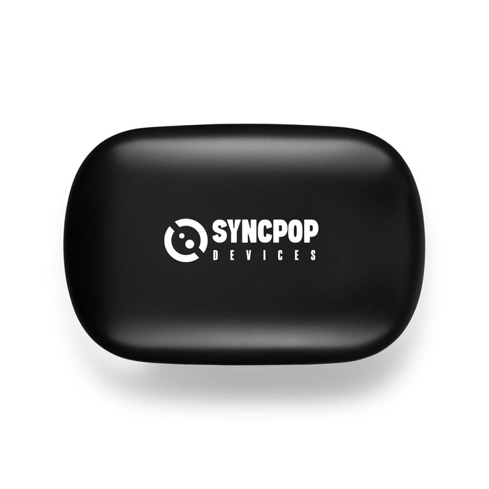 Tech Pack Charge - A sleek black charging case with a logo, designed for portable device storage and charging.