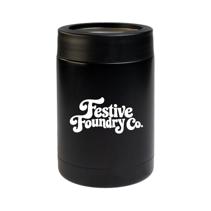 The Knock Off for Christmas Pack - A black drink bottle with a silver top and a logo on the front, designed for festive occasions.