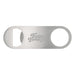 The Knock Off for Christmas Pack - A silver bottle opener with a circular cutout and an engraved logo. Simple and sleek design.