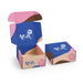 Custom Box with Locking Lid 125 x 170 x 65mm - A blue, pink, and brown custom box with a locking lid, featuring floral designs and a logo.