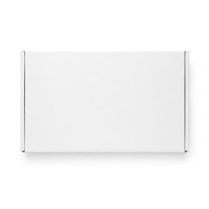 Custom Box with Locking Lid 410 x 255 x 150mm - A rectangular white box with a locking lid, measuring 410 x 255 x 150mm, featuring a logo.
