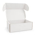 Custom Box with Locking Lid 410 x 255 x 150mm - A white custom box with a locking lid, measuring 410 x 255 x 150mm, featuring an open top design and visible branding.