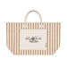 The Sun & Sip Gift Set - A tan and cream striped tote bag features a front pocket and handles, with a subtle logo displayed.