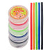 Silicone Straw in Case - A stack of colorful silicone straws in a case with a lid, featuring six straws in green, red, blue, black, and orange.