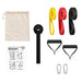 Anywhere Resistance Fitness Set - A set of fitness resistance bands in red, yellow, black, and grey, with handles, attachments, and a carry bag.