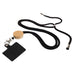 Shadow Phone Neck Lanyard - A neck lanyard featuring a wooden clip and a black ID card holder, designed for attaching items securely.