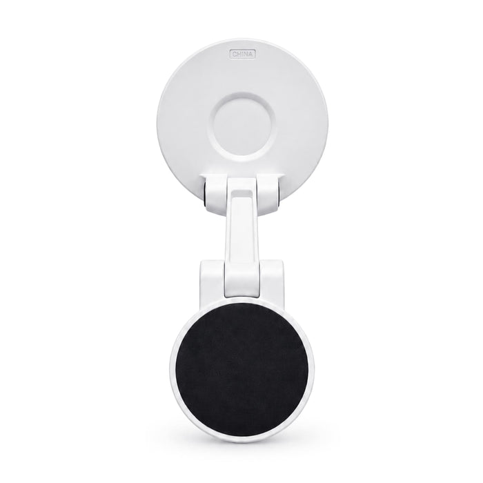 Tutor Maglock Phone Holder - A white phone holder with a black magnetic base and a suction cup for mounting. It features a logo on the back.