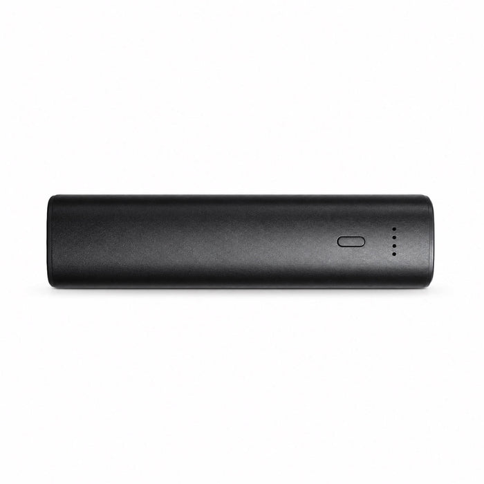Symbolique 5,000mAh Power Bank - A black 5,000mAh power bank with a simple design and an indicator light. It features a logo.
