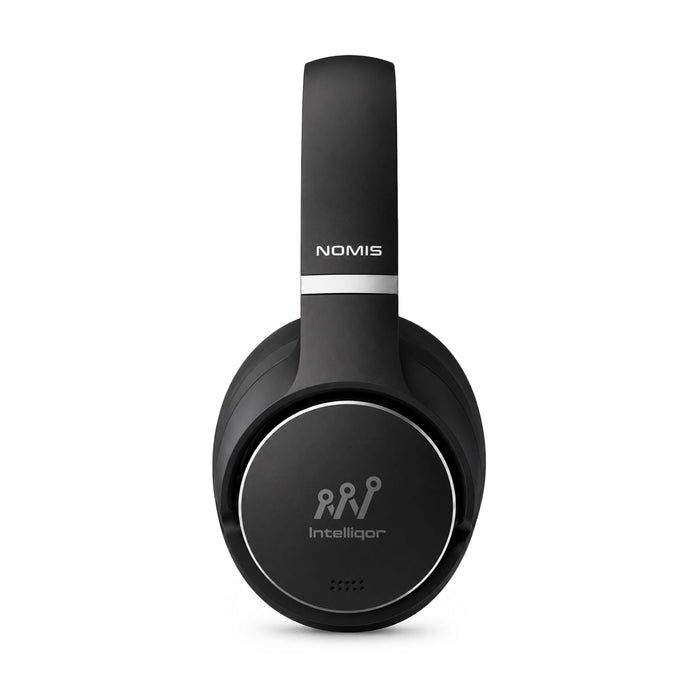 Aero by Nomis Headphones - Black over-ear headphones with a circular design and a logo on the ear cup. Features a sleek, modern aesthetic.