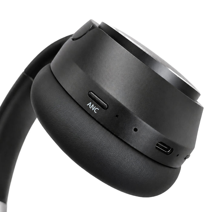 Aero by Nomis Headphones - A pair of black wireless headphones featuring buttons for noise cancellation and USB-C charging.