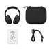 Aero by Nomis Headphones - Black wireless headphones along with a carrying case, a user manual, and a charging cable.