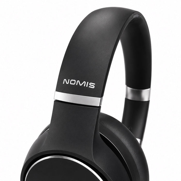 Aero by Nomis Headphones - Black Aero by Nomis headphones with a sleek design and a silver accent, featuring a branding logo.