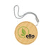 Reveal Circle Wireless Charger Set - A bamboo wireless charger with a circular design and a silver strap, featuring a logo on the surface.