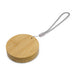 Reveal Circle Wireless Charger Set - A bamboo wireless charger with a grey strap, featuring a circular design. It includes a branding logo.