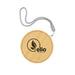 Reveal Circle Wireless Charger Set - A round bamboo wireless charger with a grey strap and an embossed logo.