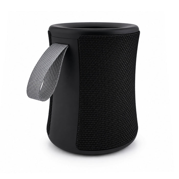 Delta 8W Speaker - A black speaker with a textured fabric exterior and a grey handle. It has a modern cylindrical design.
