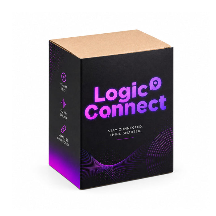 Delta 8W Speaker - A black box with vibrant purple and pink graphics, featuring branding and a logo for "Logic Connect".