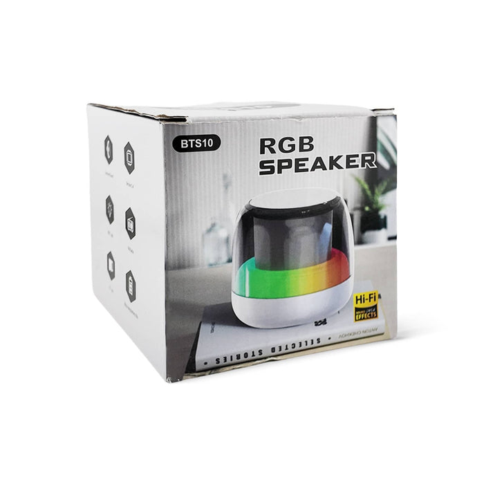 Dazzle RGB Speaker - A box for a Dazzle RGB Speaker featuring a sleek design with multicoloured LED lighting and a logo.